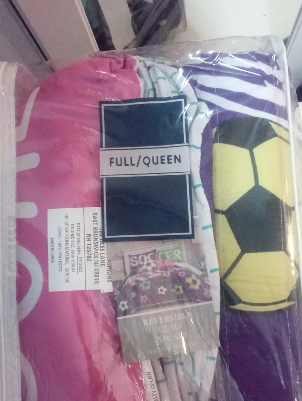 Reversible Purple Soccer Quilt - Girls' 5-Piece Set Full Queen By Lush Decor NWT